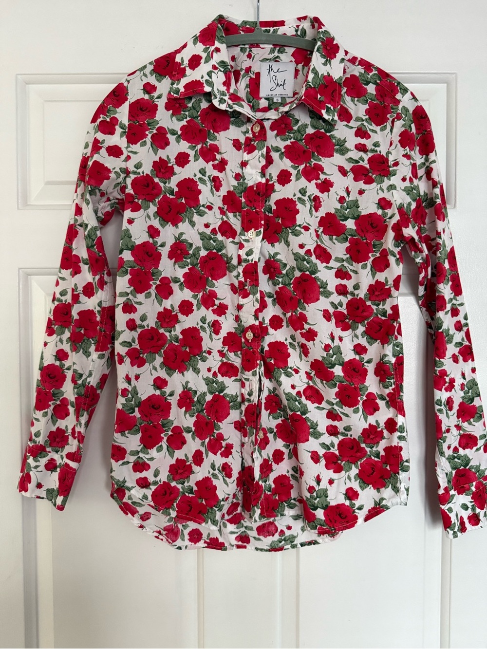 The Shirt by Rochelle Behrens Red Rose Print Button-Down Shirt